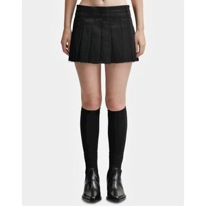 Open YY Pleated Skirt - Black Raw Hem Wide Pleat Pleated Mini Skirt sz 3